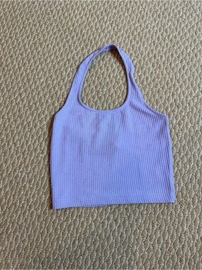 H&M Ribbed Halter Crop Top in Pale Lavender